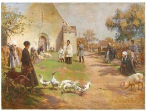 La Benediction Des Animaux De Ferme by Adolphe Ernest Gumery
