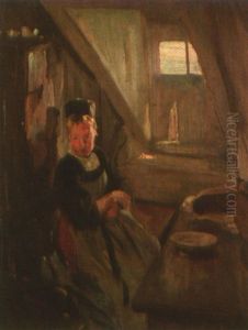 Jeune Bretonne Du Pourlet Dans Son Interieur by Adolphe Ernest Gumery