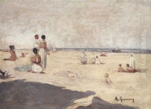 Scene De Plage by Adolphe Ernest Gumery