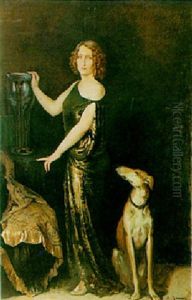 Full Lenght Portrait Of A Lady With A Greyhound