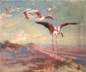 Le Retour Des Flamants Roses Sur Le Lac De Tunis by Adolphe Ernest Gumery
