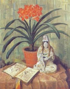 Stilleben Mit Buch Und Porzellanfigur by Anna Gumlich-Kempf