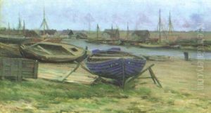 Fiskelage Med Hus Och Batar by Per Gummeson