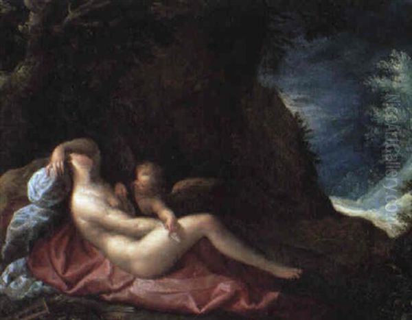 Venus Reclining In A Landscape Attended By Cupid - view 1