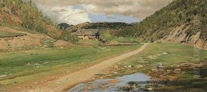 Bewaldete Landschaft Mit Bauernhaus by Julius von Gundelfinger