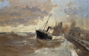 Steamer At The Pier by Erwin Carl Wilhelm Guenther