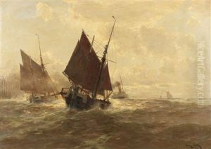 Fischerboote Und Dampfer Vor Einer Mole by Erwin Carl Wilhelm Guenther