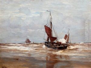 Scheveningse Vissersboot In De Branding by Erwin Carl Wilhelm Guenther