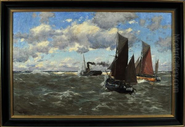 Ein Schlepper Mit Segelschiffen Auf See - view 1