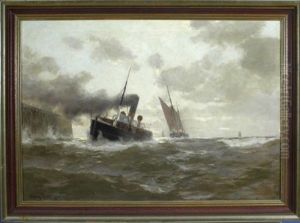 Schwankende Schiffe Auf Sturmischer See by Erwin Carl Wilhelm Guenther