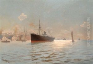 Harbour View Near Hamburg by Erwin Carl Wilhelm Guenther