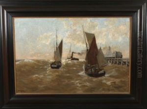 Nautical Scene With Fishing Vessel Embarking by Erwin Carl Wilhelm Guenther