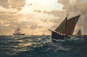 Dampfer Auf Der Nordsee by Erwin Carl Wilhelm Guenther