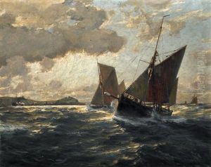 Fischerboote Bei Aufziehendem Regen Vor Einer Steilkuste (dover?)