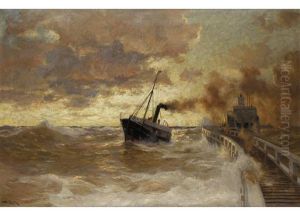 Fischerboot Bei Sturmischer See by Erwin Carl Wilhelm Guenther