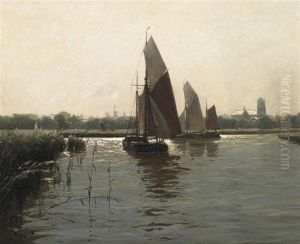 Dordrecht. Zwei Lastensegler Auf Einem Kanal