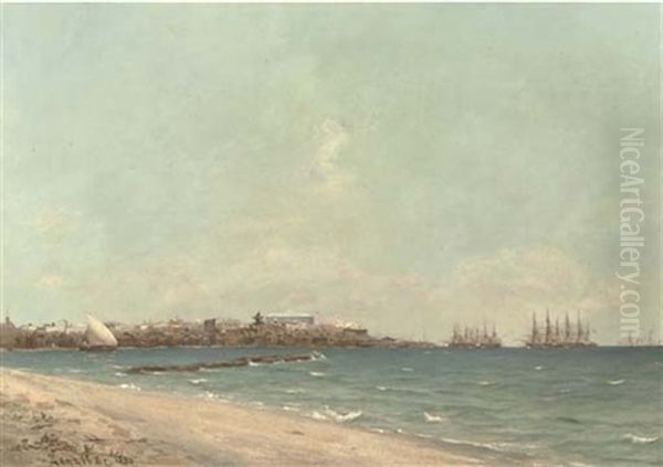Zanzibar - On The Beach With Stone Town In The Distance - view 1