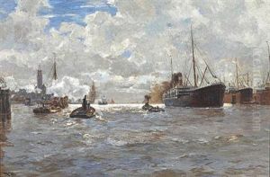 Shipping In Hamburg Harbor by Erwin Carl Wilhelm Guenther