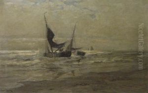 Anlandende Fischerboote Im Abendlicht by Erwin Carl Wilhelm Guenther