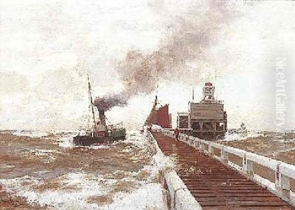 Segelschiff Und Dampfer Vor Der Mole - view 1