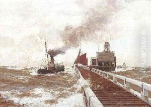 Segelschiff Und Dampfer Vor Der Mole