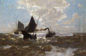 Towing Out Against The Ebb Tide by Erwin Carl Wilhelm Guenther