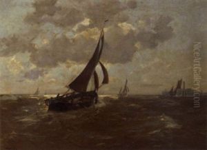 Fishing Vessels Near The Harbour Entrance Of Oostende by Erwin Carl Wilhelm Guenther