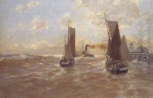Fischerboote Beim Auslauf Aus Dem Hafen by Erwin Carl Wilhelm Guenther
