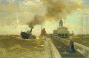Dampfer Und Fischewer An Einer Langgestreckten Mole (cuxhaven?)