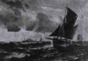 Kustensegler Auf Bewegter See Im Abendlicht by Erwin Carl Wilhelm Guenther