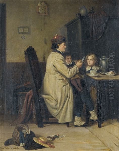 Interieur Mit Vater Und Seinen Kindern - view 1