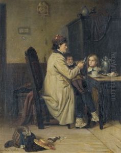 Interieur Mit Vater Und Seinen Kindern by Otto Edmund Gunther