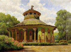 Sanssouci. Blick Auf Den Chinesischen Pavillon Im Sommerlichen Park Des Schlosses