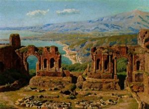 Ruinen Von Taormina Vor Dem Hintergrund Des Atna