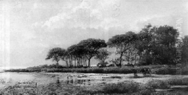 Fluslandschaft Mit Weidendem Vieh - view 1