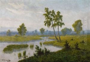 Pejzaz Z Meandrujacym Strumieniem by Jozef Guranowski