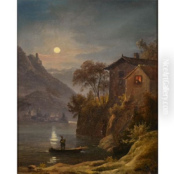 Night Scene, House At The Waters Edge - view 1