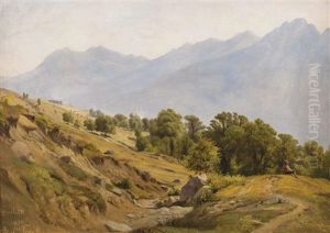 Sudtiroler Gebirgslandschaft Bei Dorf Tirol Mit Ruhendem Wanderbursch