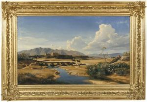 Landschaft In Der Campagna Mit Eselreiter