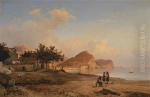 Bucht Von Ieranto Mit Fischern, Amalfikuste by Louis Gurlitt