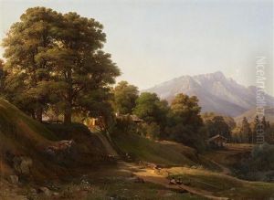 Landschaft Bei Salzburg. Blick Von Freilassing Auf Den Untersberg by Louis Gurlitt