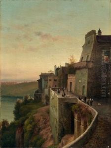 Abendstimmung Am Nemisee In Den Albaner Bergen by Louis Gurlitt