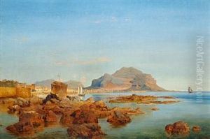 View Of The Bay Of Palermo With Monte Pellegrino And Palermo by Louis Gurlitt