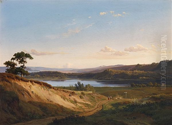 Heimkehrende Hirten An Einem See - view 1
