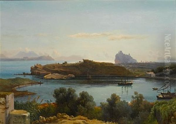 A View Of The Gulf Of Naples At Ischia With Aragonesi Castle In The Background - view 1