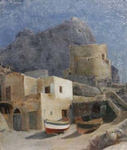 Fischerboote Vor Einem Kastell Am Strand Von Marina Piccola Auf Capri Fischerboote Vor Einem Kastell Am Strand Von Marina Piccola Auf Capri