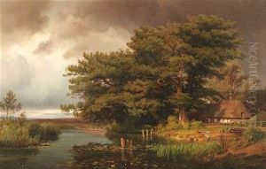 Landschaft Bei Silkeborg Mit Einem Gehoft An Einem See