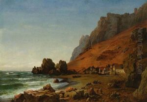 Fischerhauser Am Strand Vor Felsiger Steilkuste (gibraltar?)