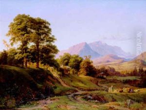 Landschaft Bei Salzburg, Blick Von Freilassung Auf Den Untersberg by Louis Gurlitt