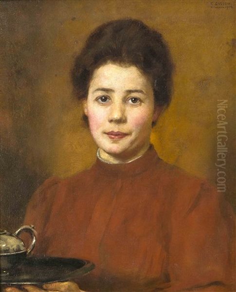 Brustbildnis Einer Jungen Frau Mit Tablett - view 1